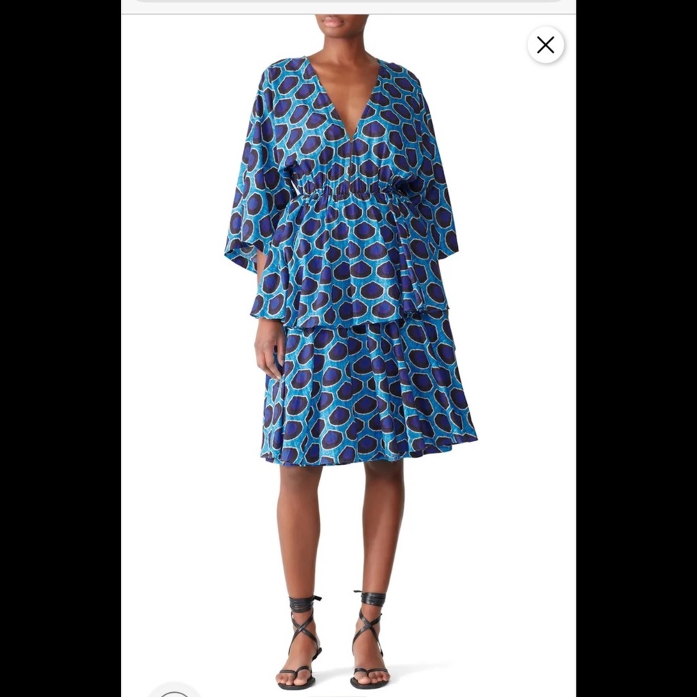 Rhode Cotton, Tired, Ruffle, 3/4 Full-Sleeves, V-neck Maxi Bella Dress
